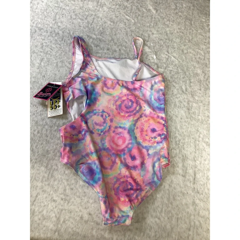 Andy & Evan Girls Pink Swirl Tie Dye One Piece Swimsuit UPF 50+ Size L 12/14 NEW